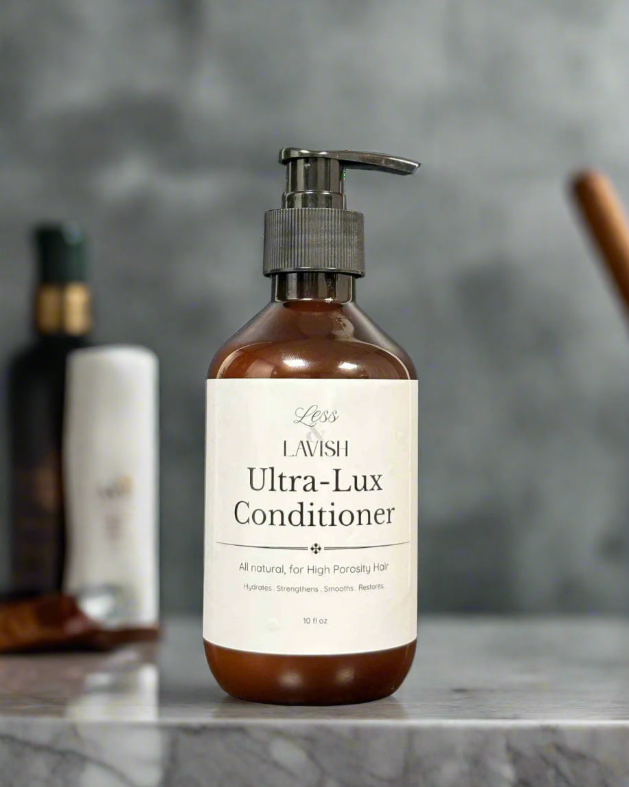 Less & Lavish Ultra-Lux Conditioner for men – natural deep conditioner for high porosity or damaged hair with coconut oil, broccoli seed oil, and quinoa protein
