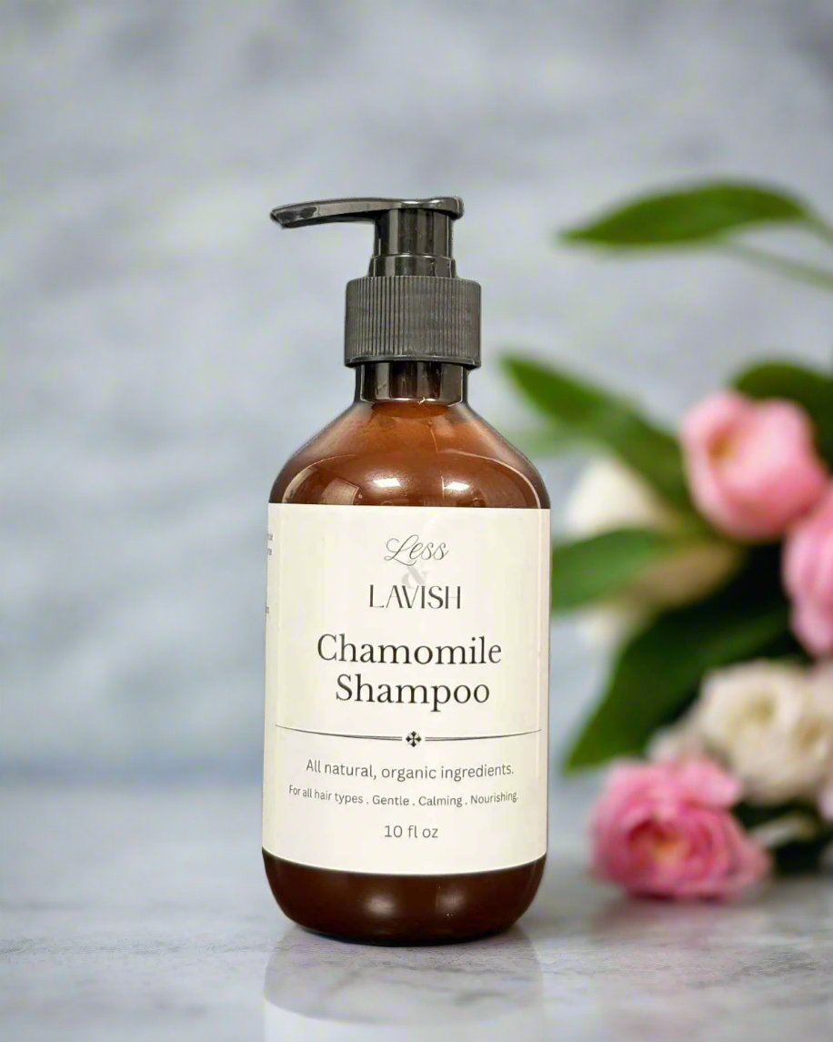Less & Lavish Chamomile Shampoo for women – natural shampoo for itchy, sensitive scalp with chamomile, aloe, and apple cider vinegar