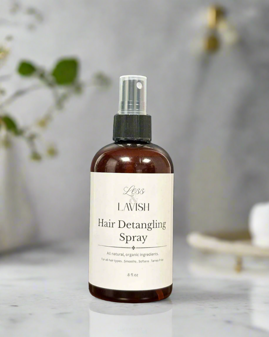 Less & Lavish Hair Detangling Spray for women – all natural leave-in spray for easy combing, frizz control, and hydration with rose water and aloe